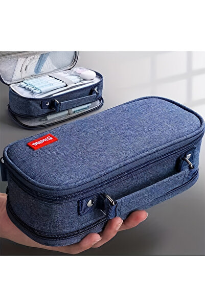 Choice Blue Portable Large Capacity Pencil Case Upper Pen Box Multifunctional...