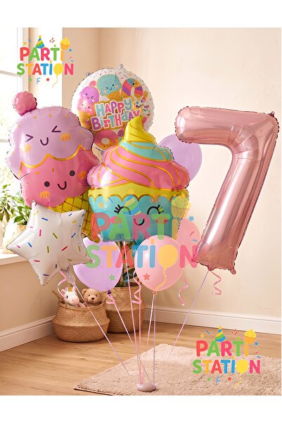 Parti Station Cupcake Dondurma 7 Yaş Balon Set Şeker Dondurma Candy Balon İce...
