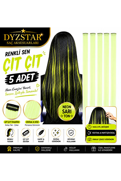 DYZSTAR مشبك شعر ملون باللون الأصفر النيون، 5 قطع، إكسسوارات شعر ملونة قابلة ...