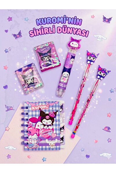 ÖZ OFİS Sanrio Kuromi Kırtasiye Seti - 2 Adet Sulu Kapaklı Sticker Defteri, S...