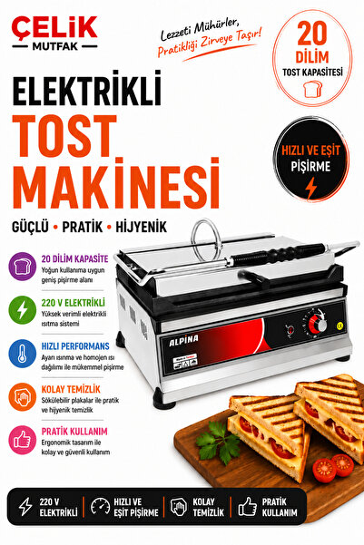 ALPİNA MUTFAK Alpina 20 Dilim (20lik) Tost Makinesi 220V Büfe Kantin ve Profe...