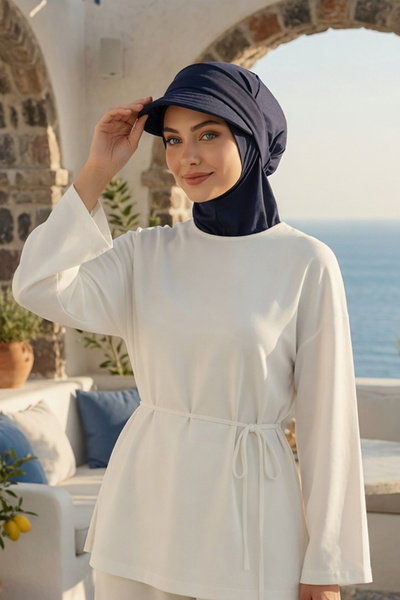 Aisha's Design Çıkarılabilir Siperlikli Tesettür Bone,Lacivert,B-82