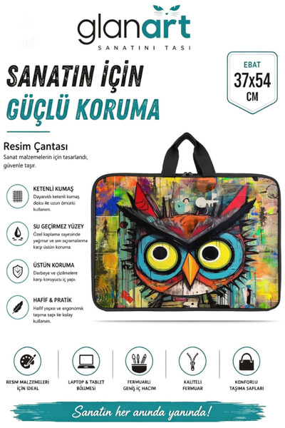 Glanart askılı, fermuarlı 35x50 resim çantası su geçirmez ketenli kumaş 35x50...