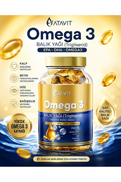Atavit Omega-3 Premium Fish Oil 200 Softgel X 700mg, Balık Yağı,