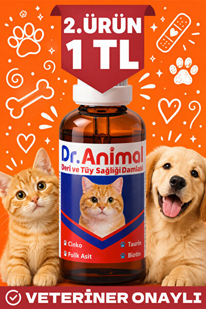 Dr. Animal Tüy Dökülme Karşıtı Damla, kedi tüy vitamini, kedi deri sağlığı, k...
