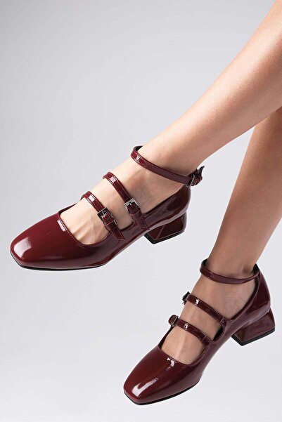 Mio Gusto Pantofi de damă cu toc scurt Baylee, culoare burgundă, din piele la...