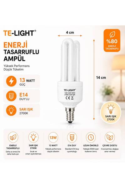 Dila’s home 13 Watt | Tasarruflu Ampül | Sarı Işık | E14 Duy'lu