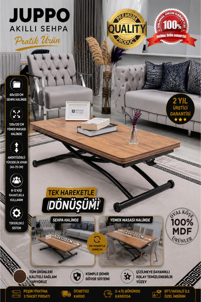 SEHPAM AKILLI Akıllı Sehpa Juppo Üst Tabla Mdf Efesçam Oval Köşe Alt Ayak Siy...