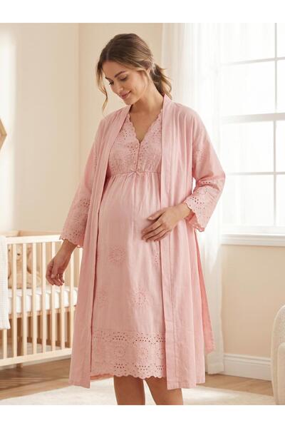 Lohusa Homewear مجموعة ملابس نوم للحوامل من القطن بنسبة 100% بأكمام قصيرة وتص...
