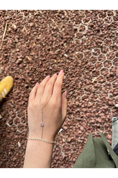 MIANACH Kalp Form Pembe Taşlı Altın Ton Şahmeran