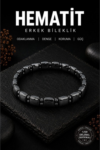Saff Doğal Taş Hematite Men's Bracelet 6