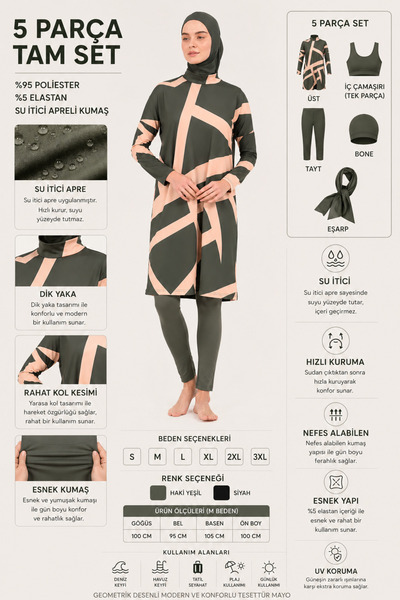 ALFASA Costum de baie cu hijab pentru piscină Asia, material cu uscare rapidă...