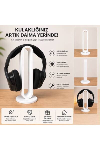Modern Kulaklık Standı Beyaz – Şık ve Minimal Tasarım -Masa Üstünde Düzenli ve Şık Görünüm