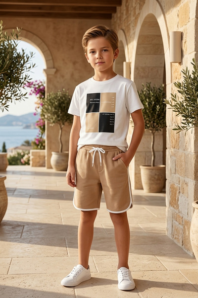 Mutlu Kids Štampana majica kratkih rukava i šorti, set od 2 dela za dečake
