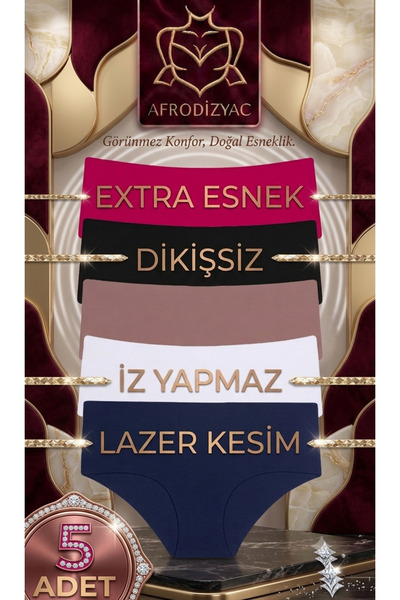 Afrodizyac 5'li Lazer kesim Extra Yüksek Bel Dikişsiz İz Yapmaz Külot (Extra ...