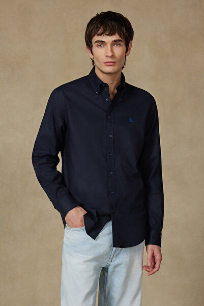 Abbate Luca Oxford Stretch Pamuk Karışımlı Comfort Fit Lacivert Düğmeli Yaka ...
