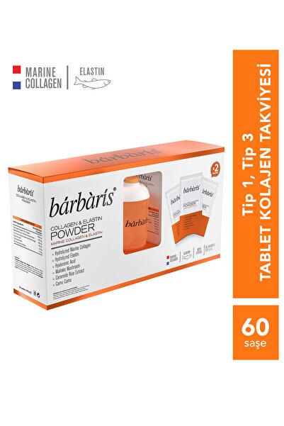 Barbaris Collagen & Elastin Powder (Balık Kolajeni Tip1-3) - 60 Şase (Shaker ...