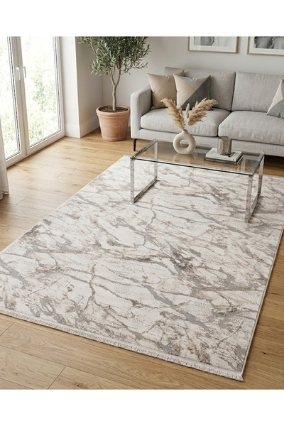 Ceremonyhome Modern Kahve Krem Ve Gri Halı – Saçaklı Salon, Oturma Odası, Yat...
