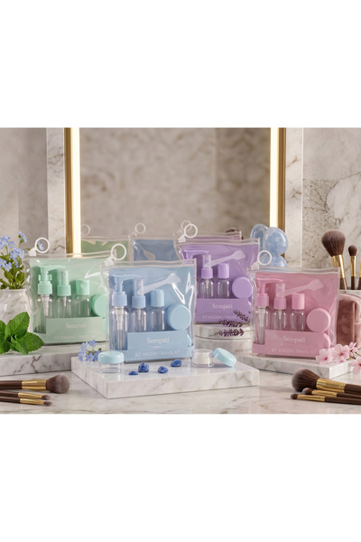 sempati Travel Set Empty Bottle Kit - Shampoo and Cream Carrying Set of 6 - with Lockable Transparent Bag - Baby Blue