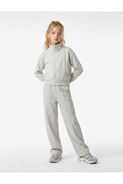 Koton Dik Yaka Cep Detaylı Uzun Kollu Crop Fermuarlı Sweatshirt