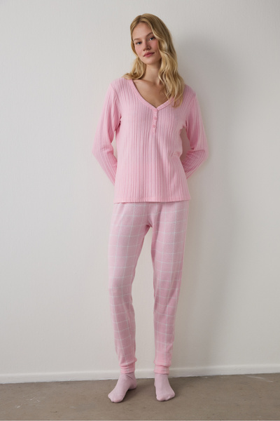 Penti Gül Kurusu Cozy Time Ekoseli Uzun Kollu Termal Etkili Pijama Takımı