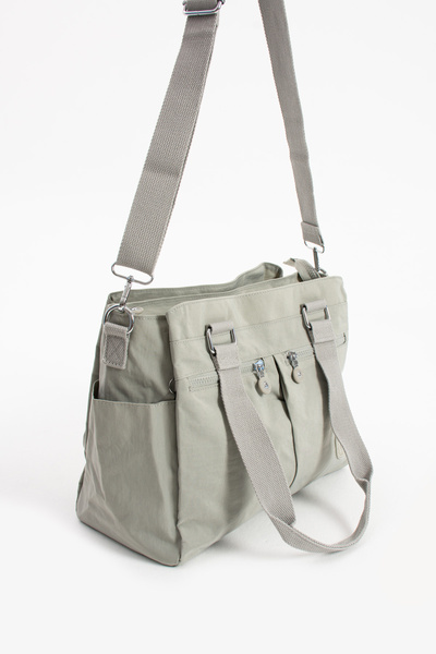 Light Gray Women's Large Size Split Waterproof Crinkle Fabric Crossbody And Shoulder Strap Bag