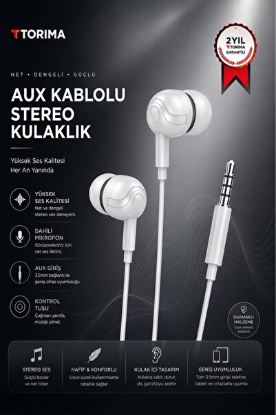 Torima Kablolu Kulaklık Jack Girişli Kulak İçi Kulaklık H10 Beyaz