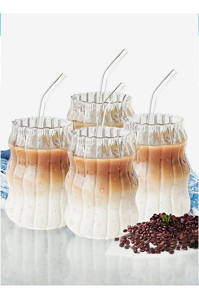 Hvc ticaret 2’li Sukabağı Modern Tasarımlı Pipetli Soğuk Kahve Bardağı Meşrub...