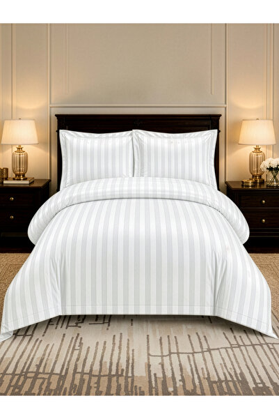 Donetella 4-Piece Hotel Striped Duvet Cover Set, Single Size 170x230 cm, Micr...