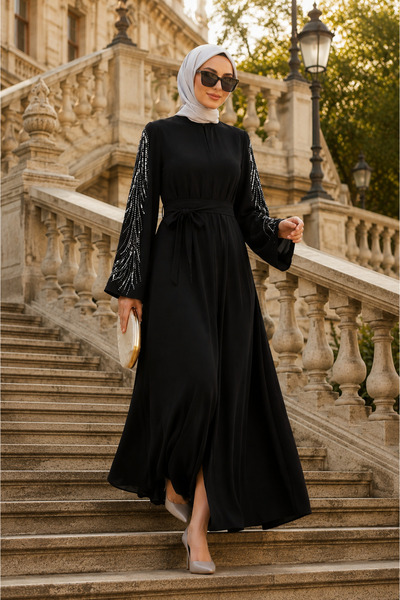 MY QILAM Îmbrăcăminte islamică pentru femei Abaya Ferace Rochie lungă cu mâne...