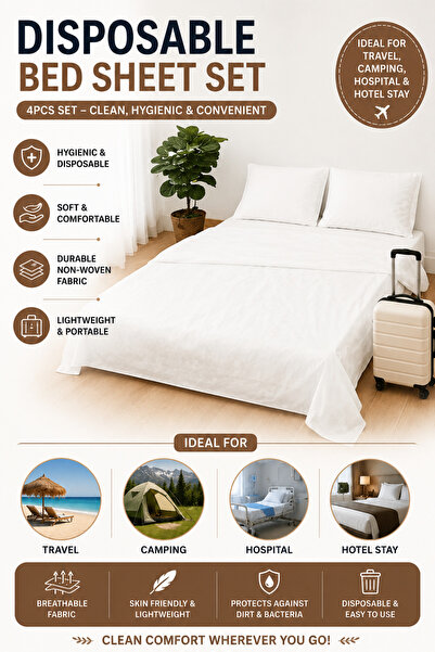 SNK Disposable Bed Sheet 4pcs Set Hotel, Portable Bedspread Bedding / 1 Bed S...