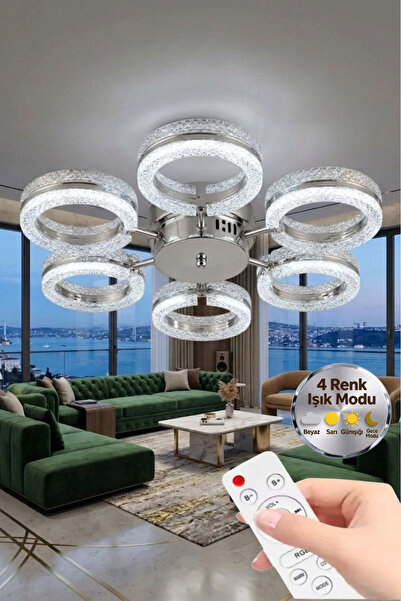 Lumia Lighting Aurea Model Gümüş Kumandalı 6"lı Ledli 3 Renk Modu Kristal Sal...
