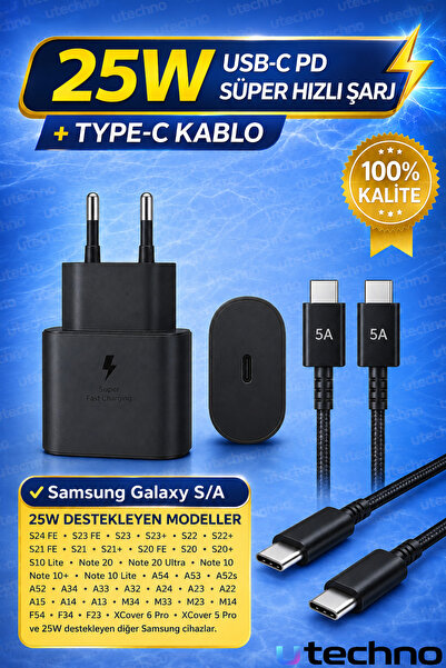 utechno 25W (WATT) Samsung Uyumlu Süper Hızlı Şarj Uyumlu Başlık | Type-C to ...