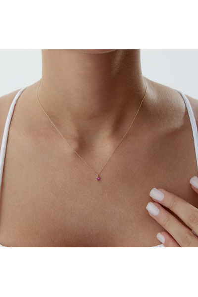 Cherry by Özkonak Pink Stone Kalp Kolye