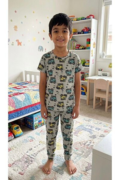 elmas kids Chlapecká 100% bavlna, šedá letní pyžamová souprava s krátkým ruká...