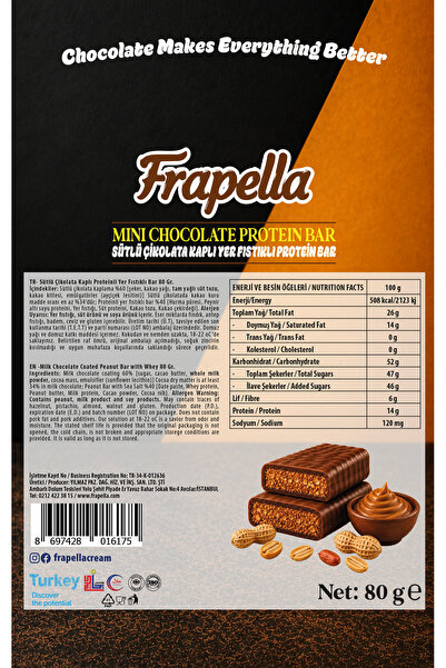 Frapella Sütlü Çikolata Kaplı Proteinli Yer Fıstıklı Bar 80 Gr. x 12 Adet