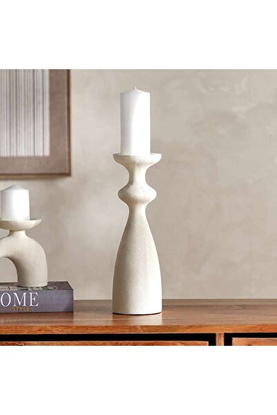 PAN HOME حامل شموع من البولي ريزين من ليفي 10×10×32 سم - بيج