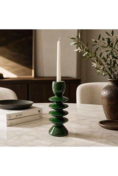 PAN HOME Gravel Ceramic Taper Candle Holder Dia7.2x19.3cm - Green