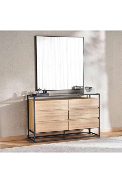 PAN HOME Walter V1 6 Drawer Dresser With Mirror - Oak