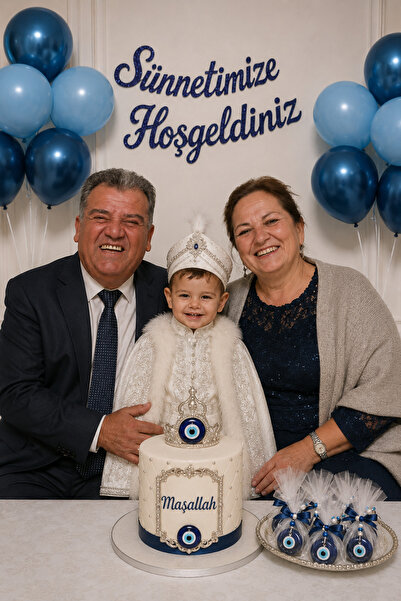 Parti dolabı Lacivert Sünnetimize Hoşgeldiniz Kaligrafik Ipe Dizili Banner Uz...