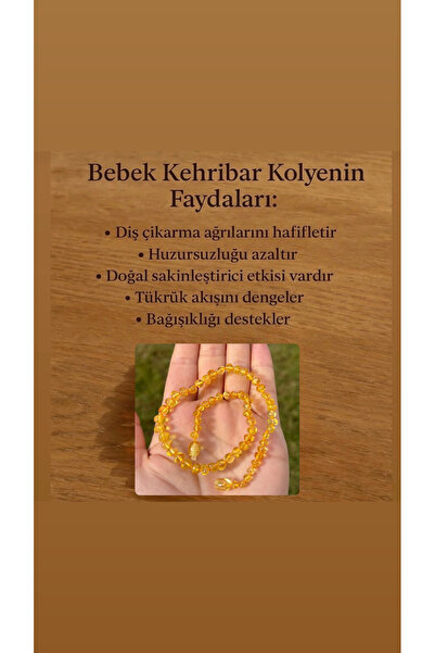 Taşmir Sertifikalı Gerçek Kehribar Bebek Kolye - Bal Rengi