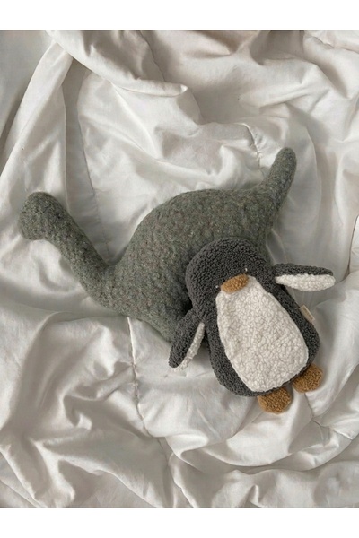 bohemoon Teddy Penguen Bebek Çocuk Uyku Arkadaşı Yumuşak Peluş Oyuncak Gri