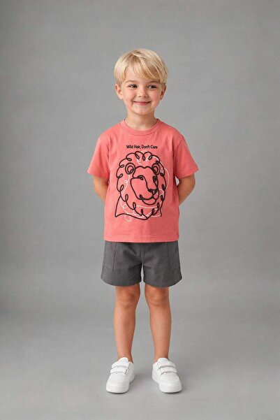 DeFacto Lion Embroidered 2-Piece Dark Rose Set for Baby Boy H8282A526Hs