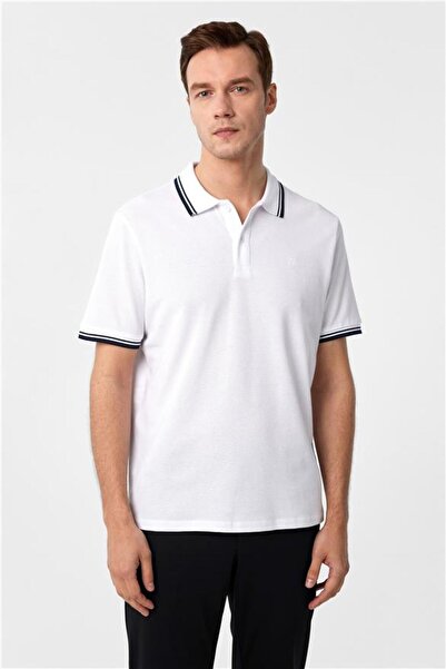SÜVARİ Beyaz Regular Armürlü Polo Yaka Tişört