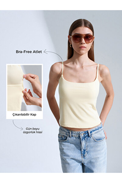 Dilvin 21200 Bra-Free Strap Top-Light Yellow