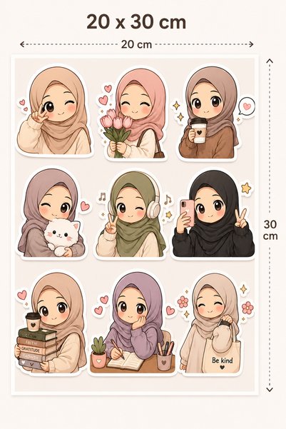 TRİMENT3D Girl Character Sticker Set with Hijab – 21 Pieces