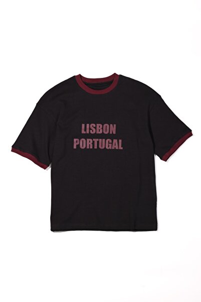 no7man Axis Black Claret Red Oversized Tshirt