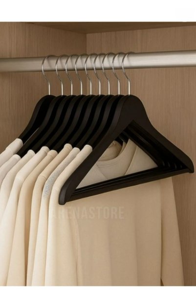 LUXQEN 48 Pieces of Clothes Hangers Wood Look Plastic Black Hangers Pants Shirt Hangers