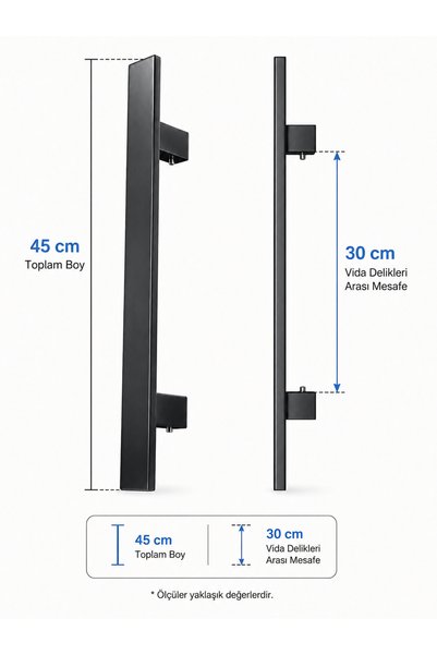 BERFİNO Cosimo Black Pull Handle Steel Door Exterior Door Building Entrance Door Pull Handle (1 Pc)