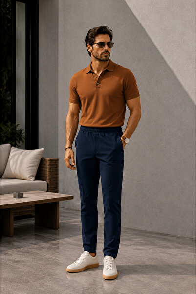 BRACCAS Men's Navy Blue Slim Fit Elastic Waist Stretch Fabric Slim Fit Jogger...